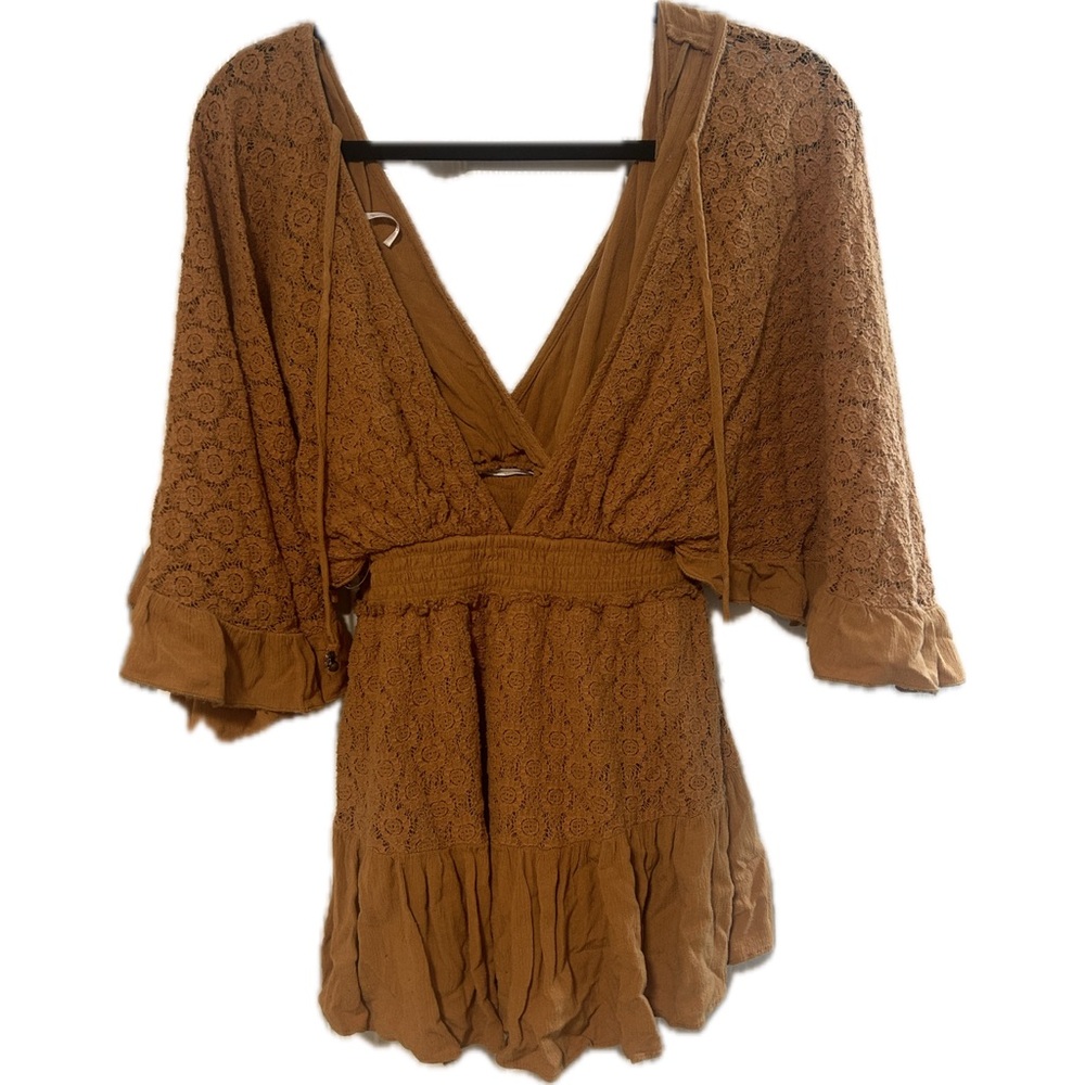 Free People As You Are Crochet Lace Romper | Size XS | Burnt Sienna/Burnt Orange - Picture 3 of 4